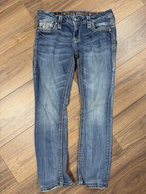 Rock Revival Jeans Womens 30 Blue Yui Easy Straight Rhinestone Embellished